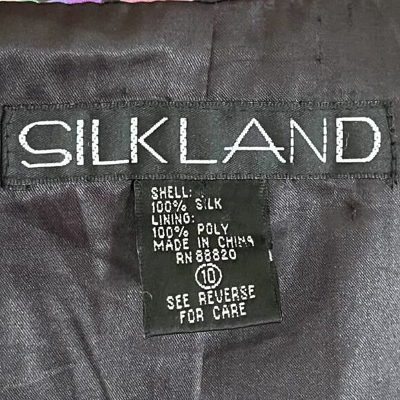 SILKLAND Pure Silk 3 Button Blazer Coat in Watercolor Drops SZ 10 - Picture 8 of 10